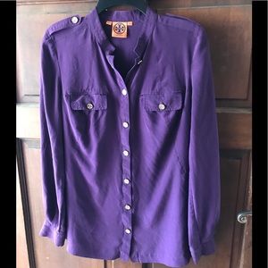 Tory Burch Blouse Purple Silk Button Down Sz 10